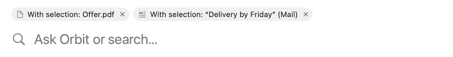 Chips With selection: Offer.pdf and With selection: Delivery by Friday (Mail) above the input